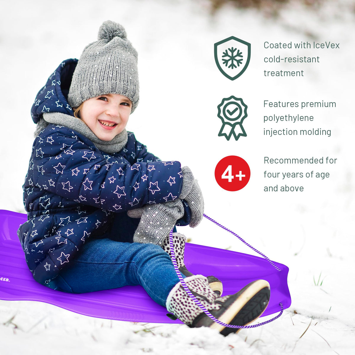 Flexible Plastic Toboggan Snow Sled with Pull Rope and Handles T859927