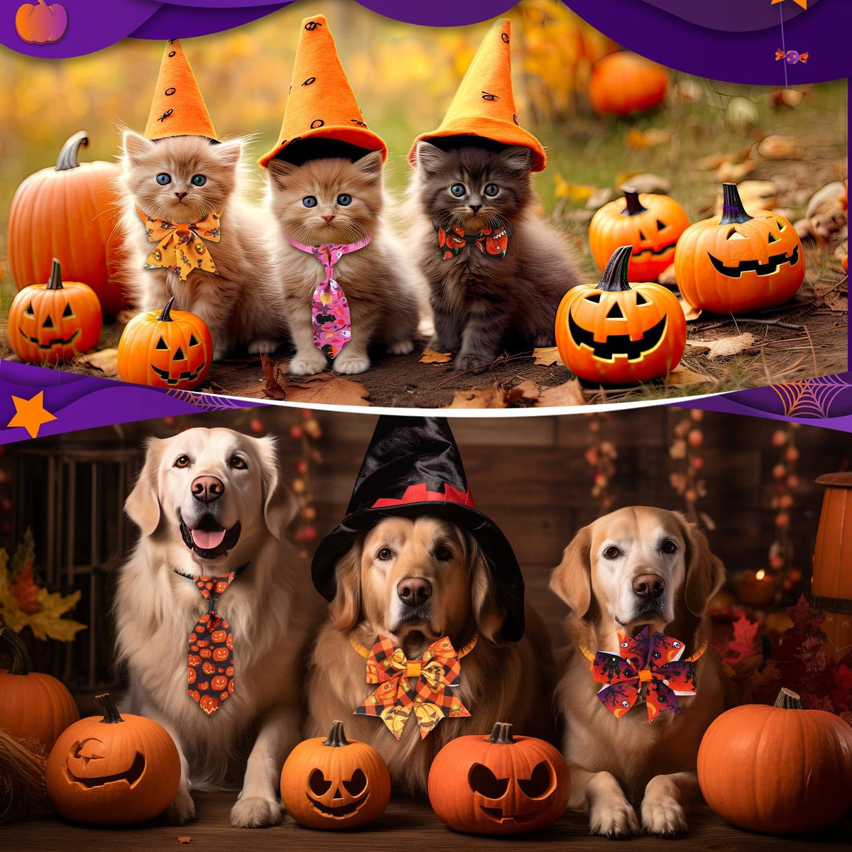 240 Pcs Halloween Dog Bows Tie Collars C619775
