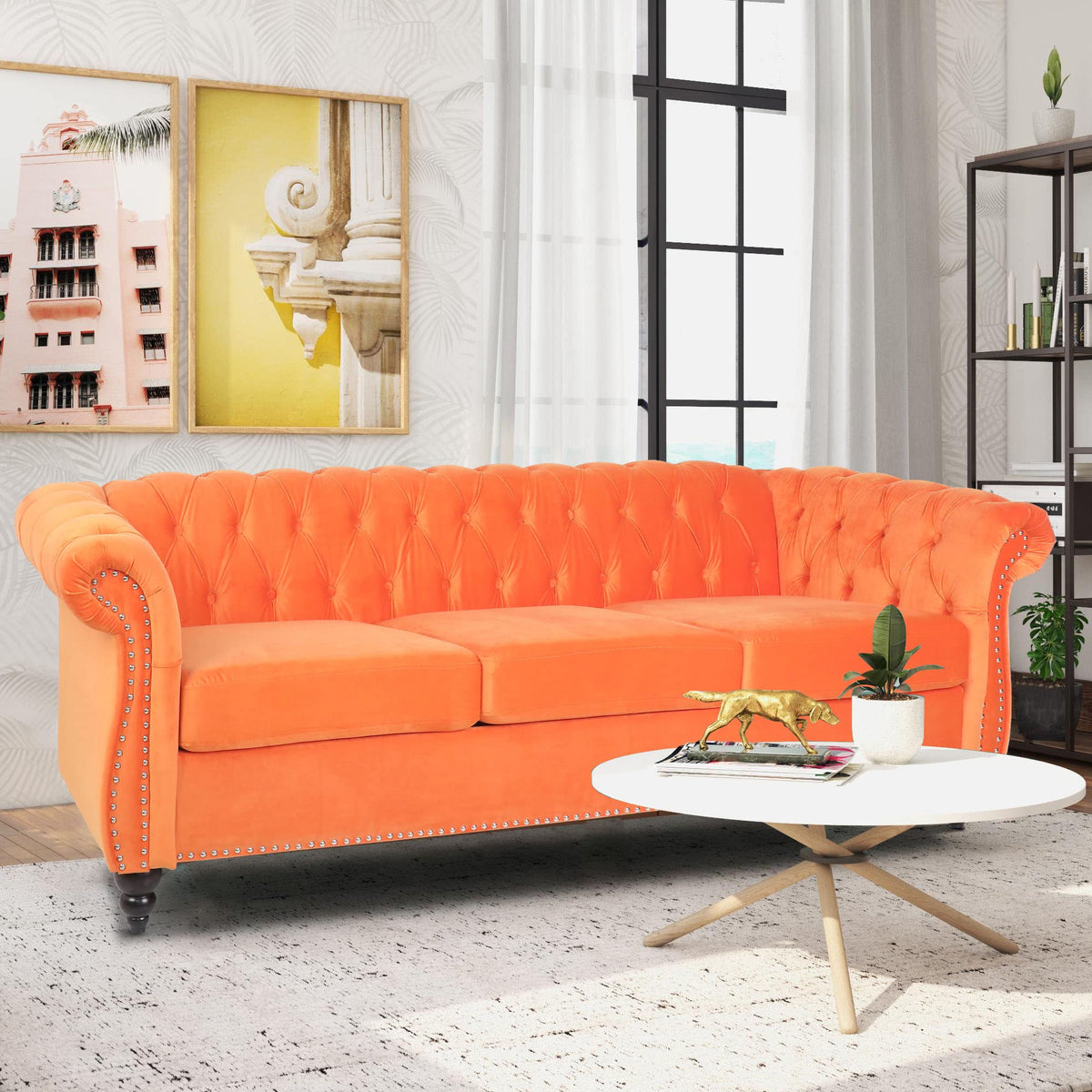 Orange Velvet 3 Seater Sofa H8231