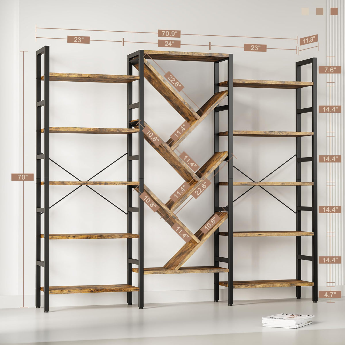 70x70 5 Tier Wooden Bookcase with 17 Open Shelf K385