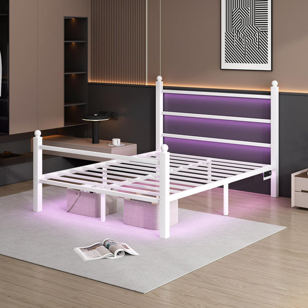 White Full Size Bed Frame with Headboard and Footboard W888715