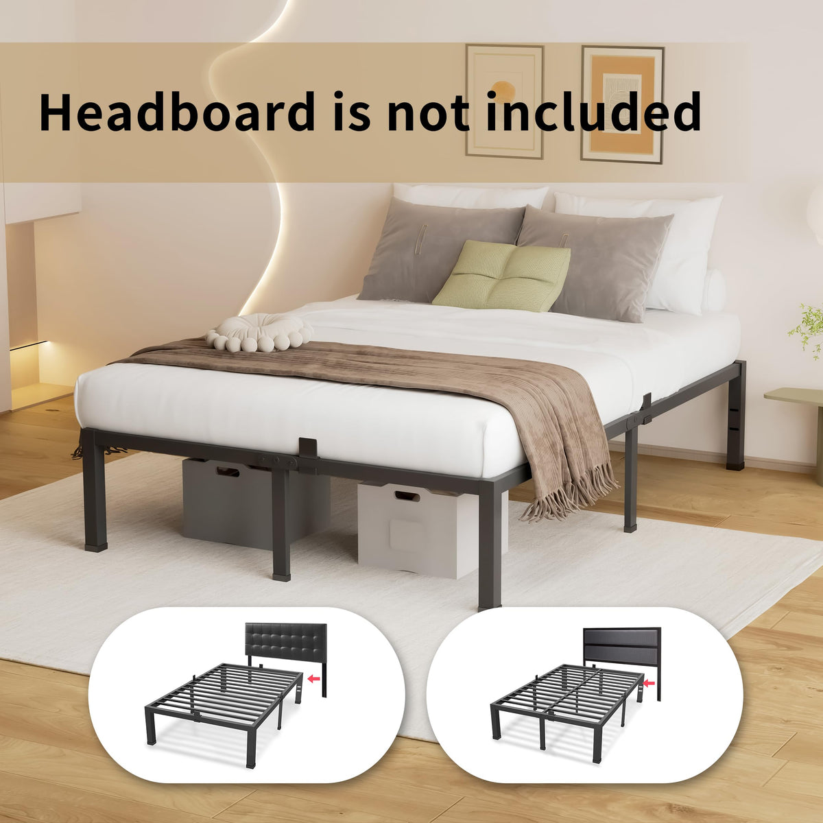 18 Inch King Size Black Metal Bed Frame X93199