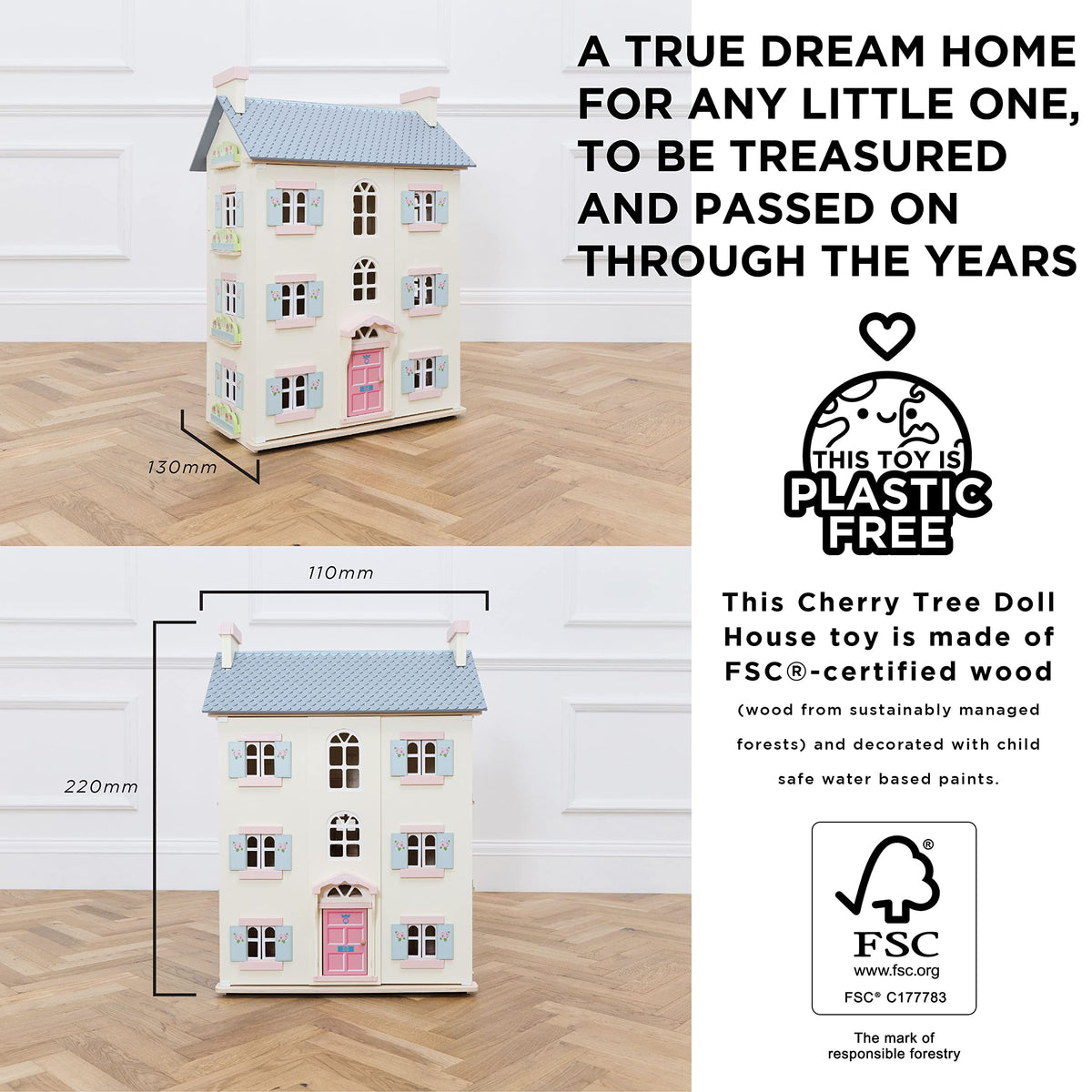 4 Storey Wooden Doll House Play Set Q50439