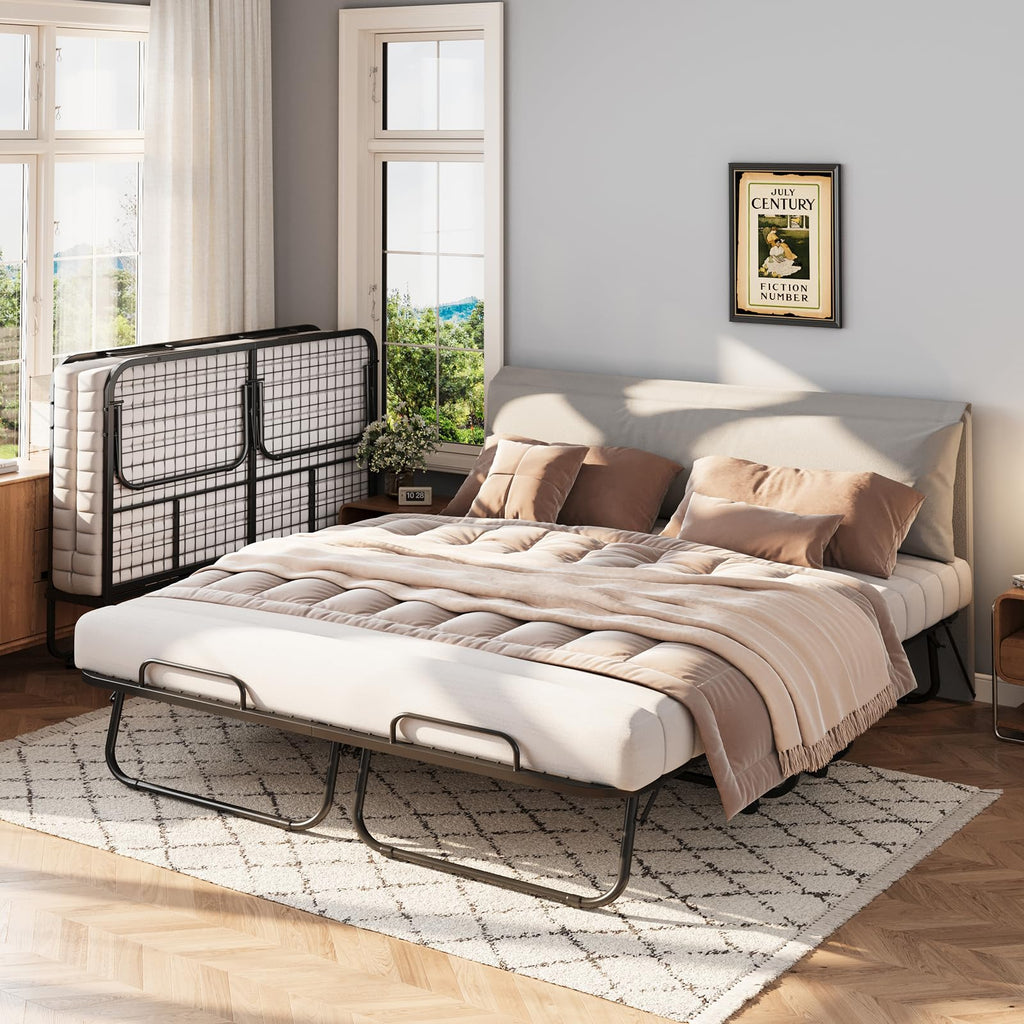 Queen Size Folding Bed with Memory Mattress and Headboard K519