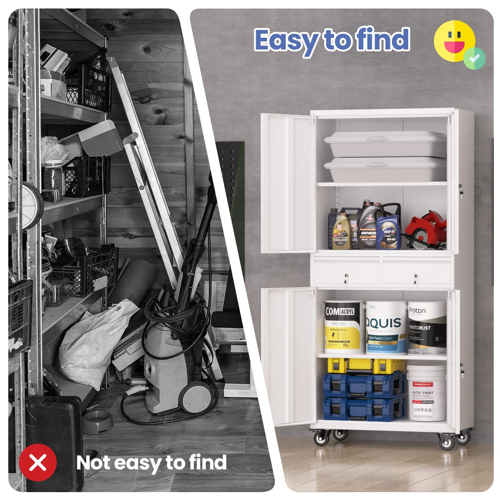 72” Rolling Metal Storage Cabinet with Locking Doors & 2 Drawers D784
