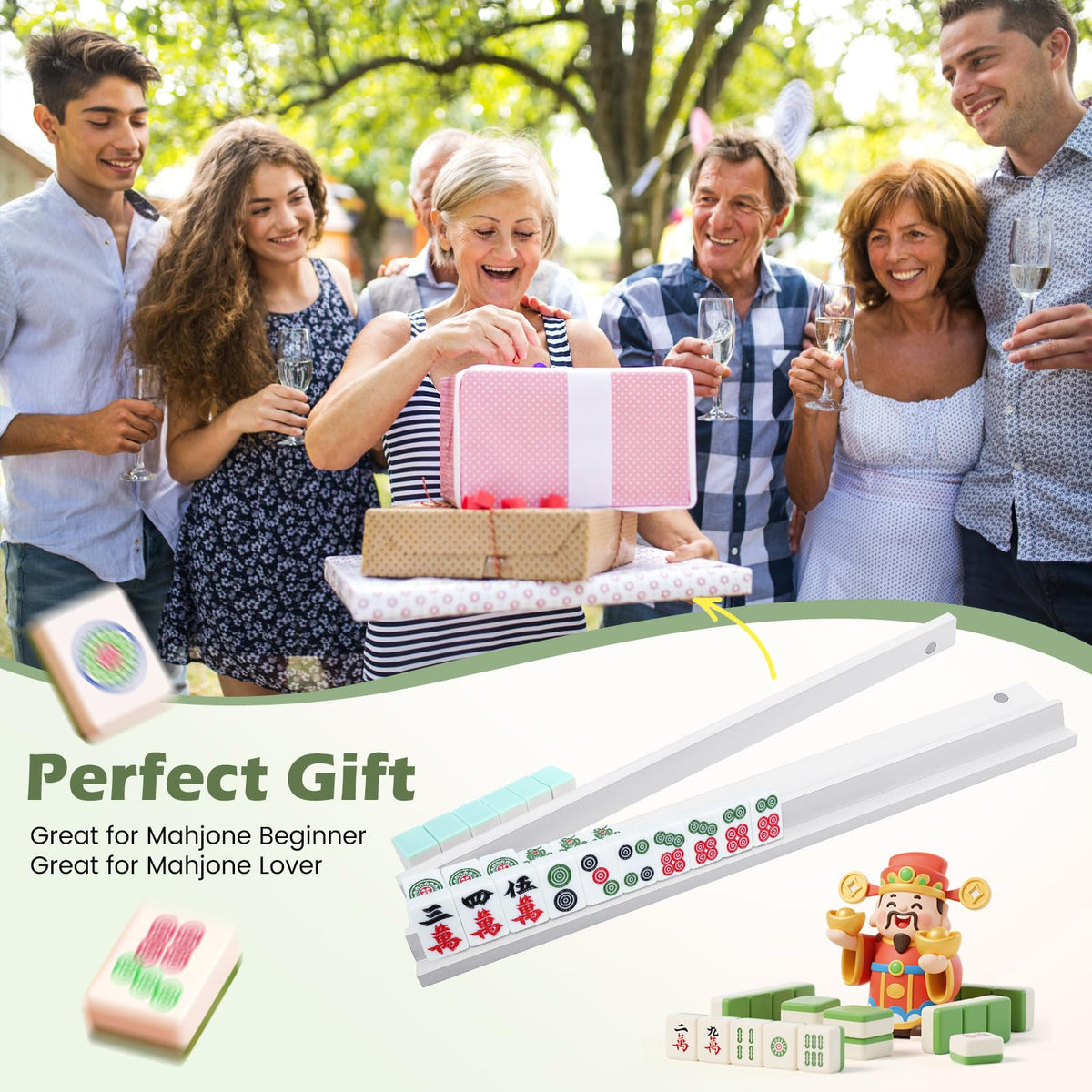 Pine Wood Mahjong Racks with Pushers Set of 4 I513473