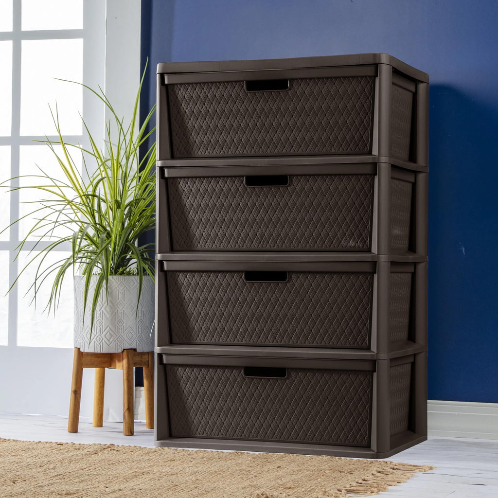 Brown 4 Drawer Plastic Storage Tower L5445
