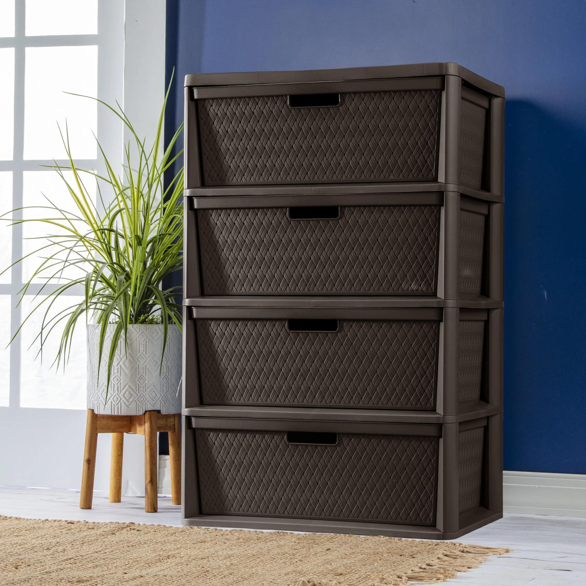 Brown 4 Drawer Plastic Storage Tower L5445