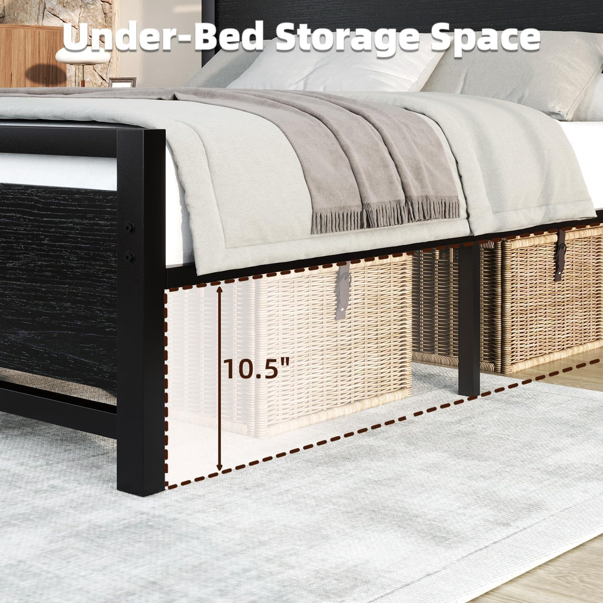 Twin Bed Frame with Headboard and Under-Bed Storage, Black Z757347