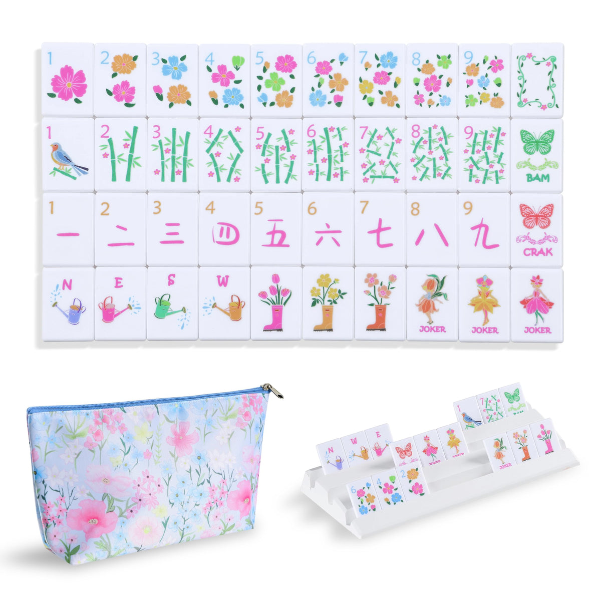160 Printed Plastic Mahjong Set with Blue Carrying Bag M857721