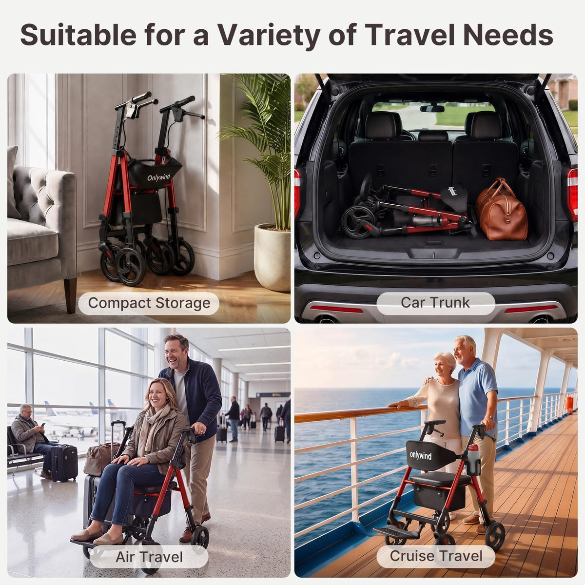 Lightweight Rollator Walkers Wheelchair Combo with Seat A73277