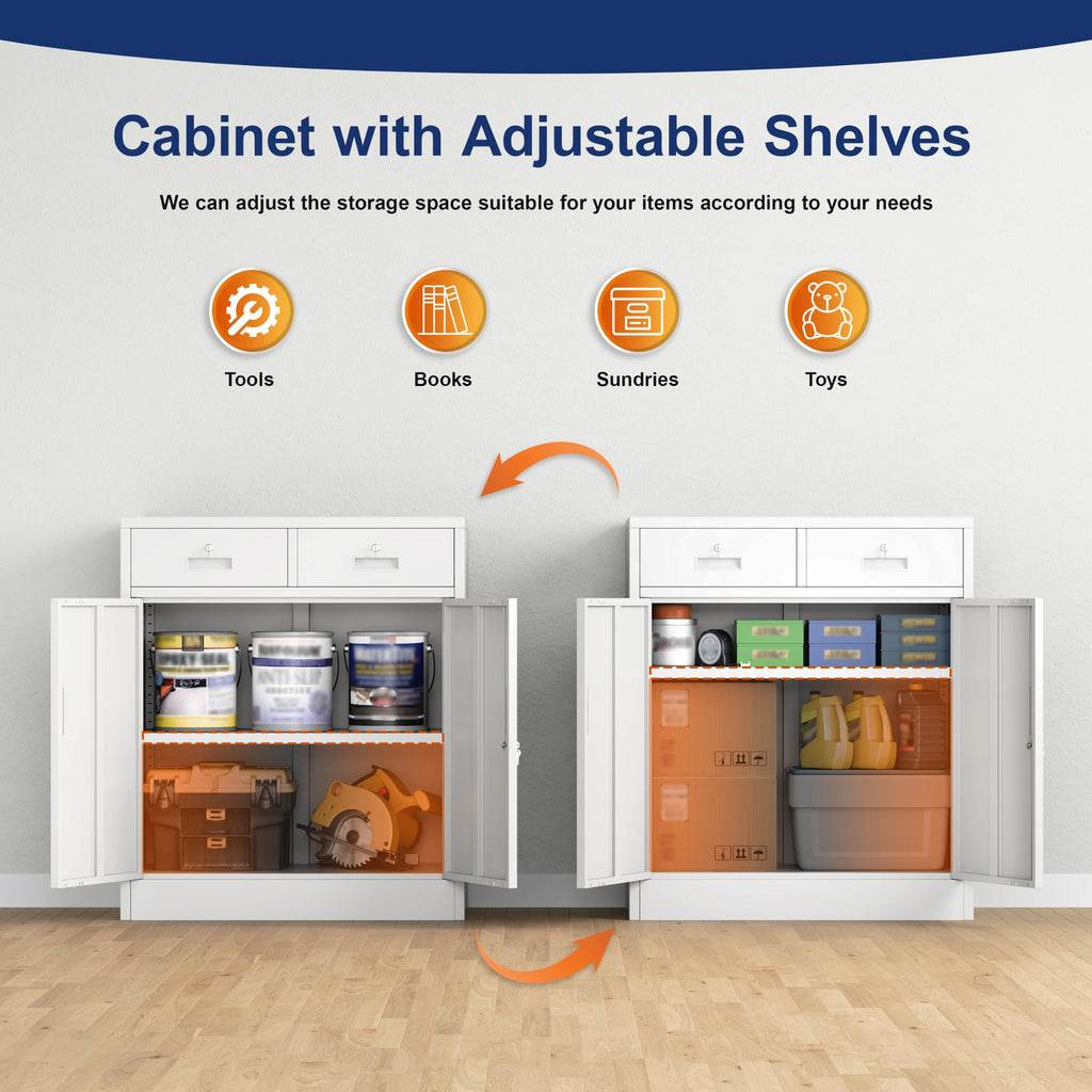 White Metal Storage Cabinet with 2 Drawers B820542
