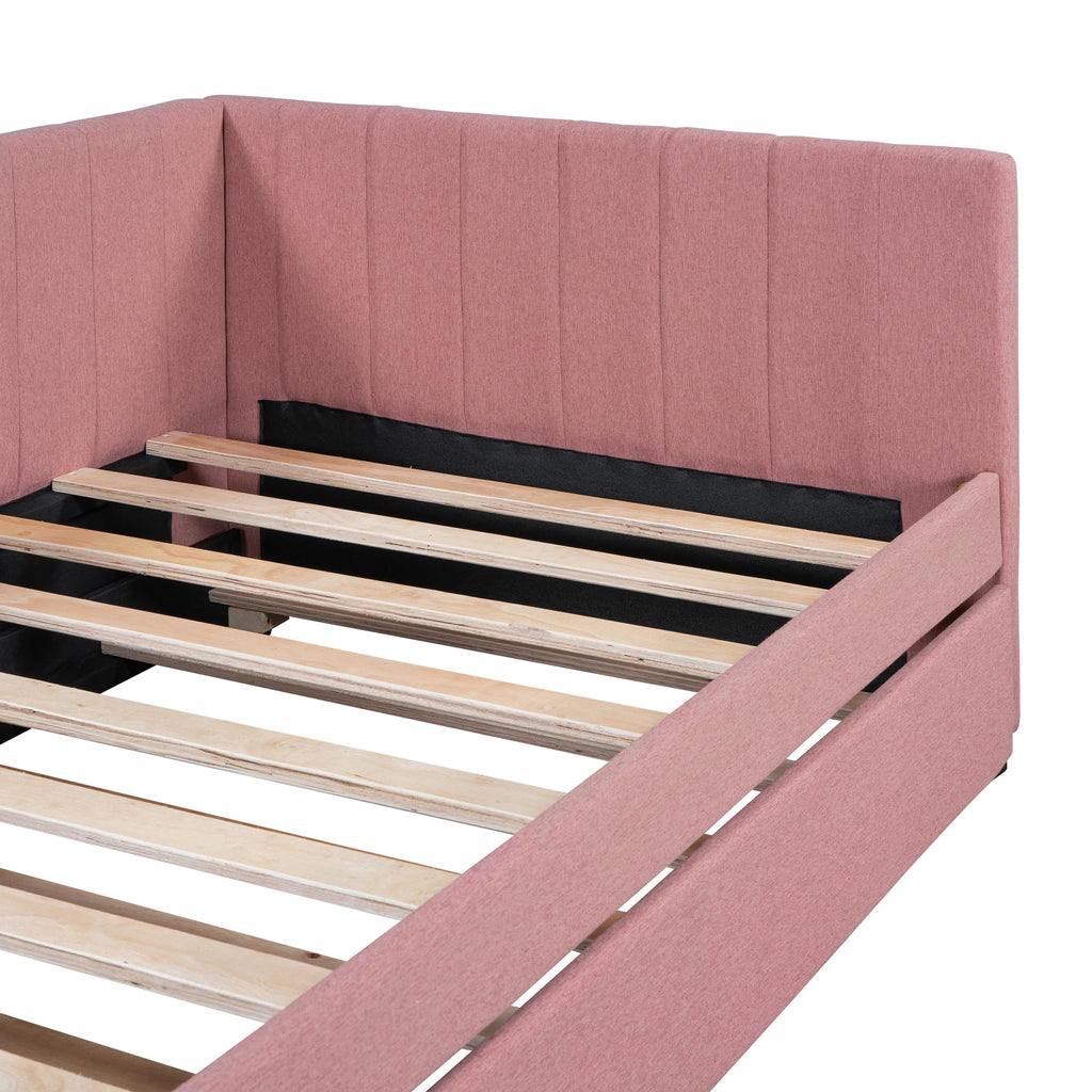 Pink Linen Fabric Twin Size Daybed with Trundle L778