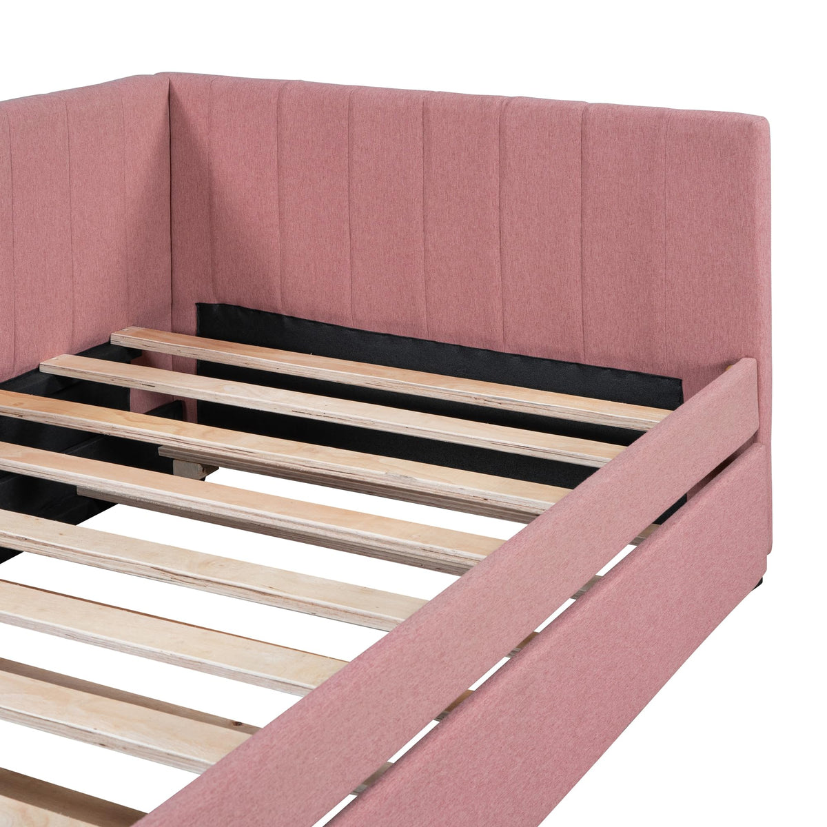 Pink Linen Fabric Twin Size Daybed with Trundle L778