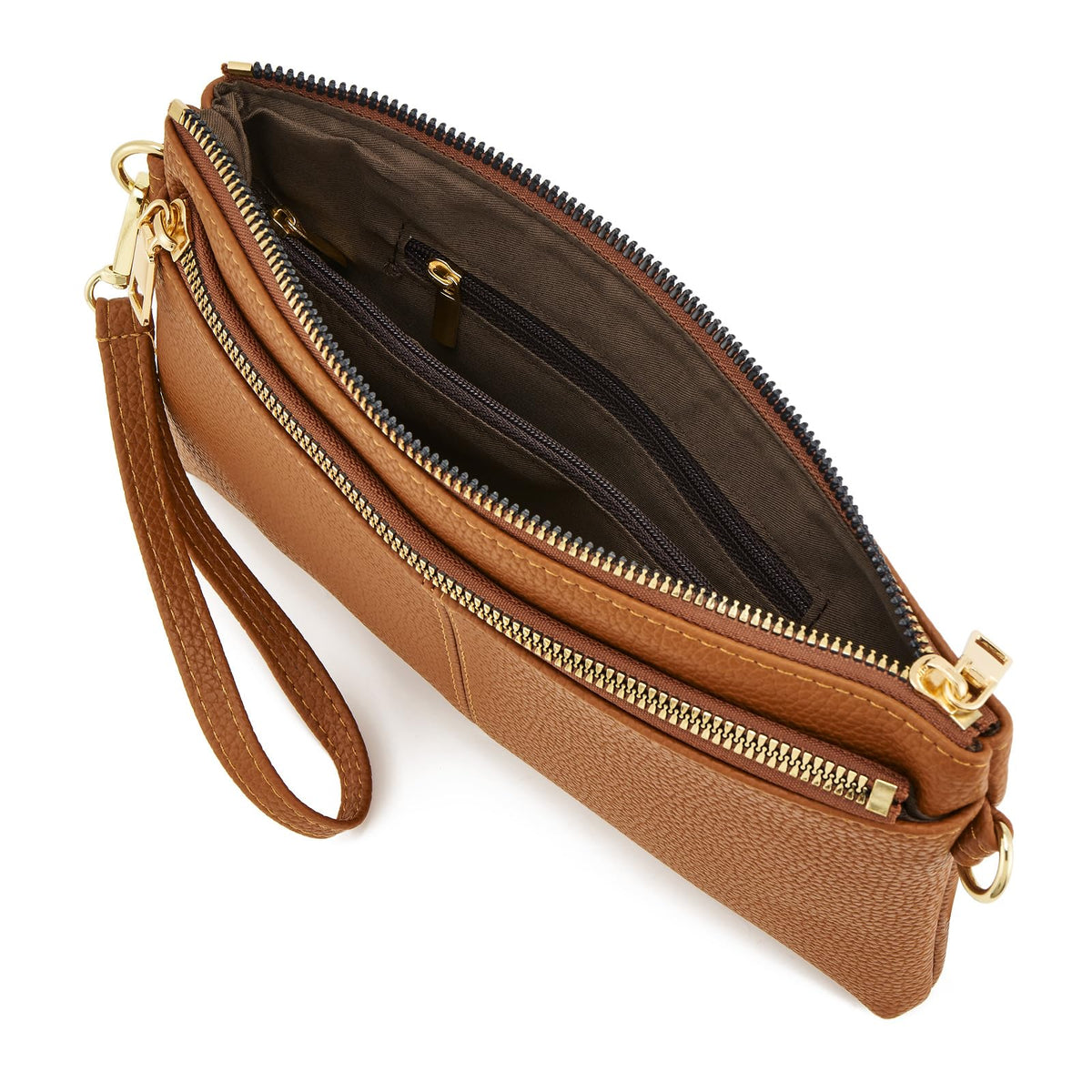 Small Triple Zip Crossbody Bag Vegan Leather Wristlet Clutch J7263