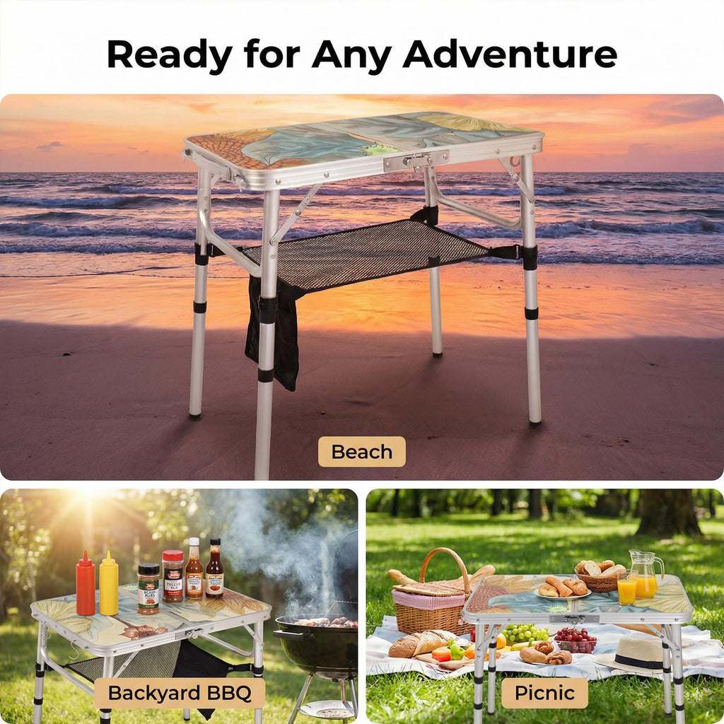 Small Folding Camping Table Aluminum 3 Adjustable Heights G796489