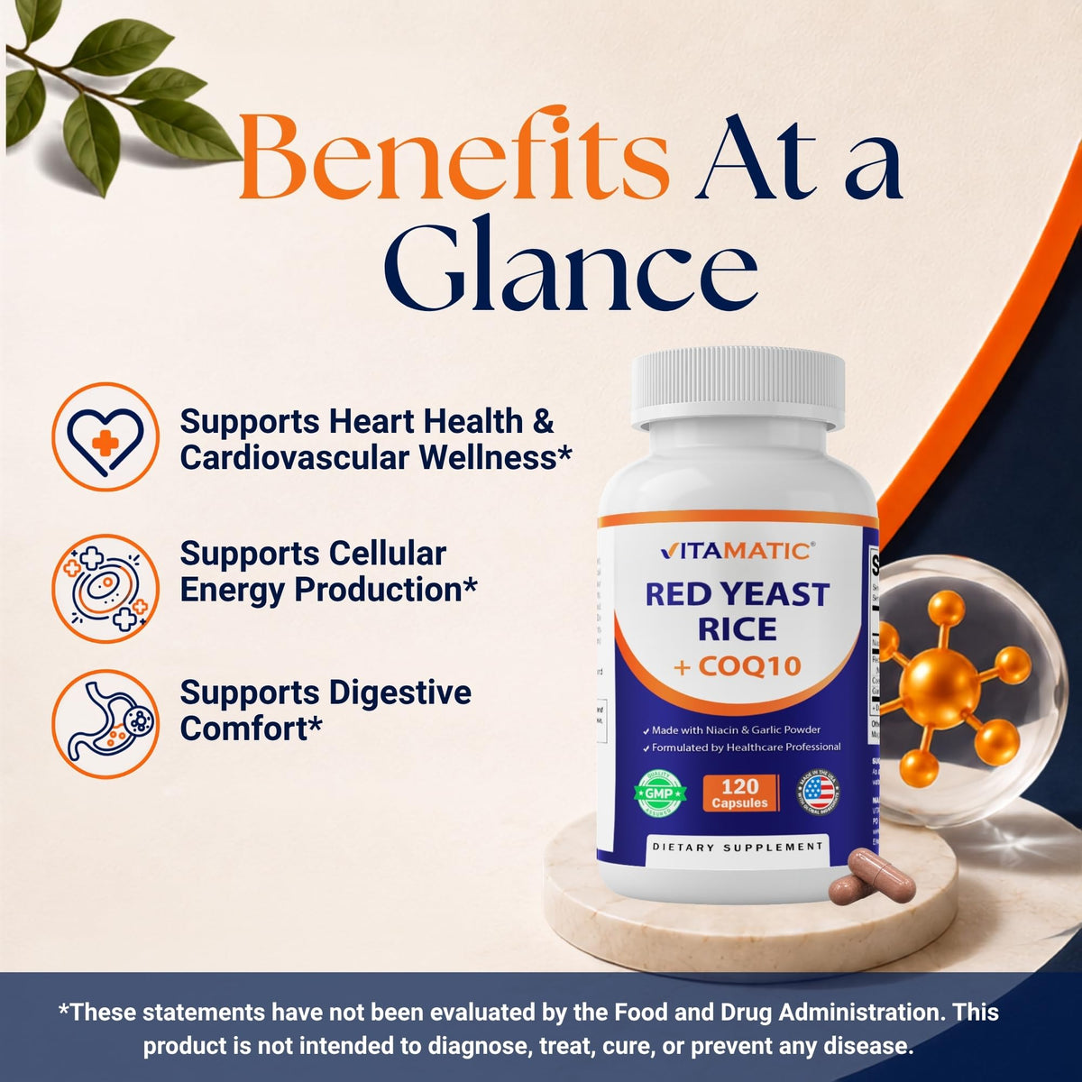 Red Yeast Rice CoQ10 Niacin Garlic 120 Veg Capsules N507