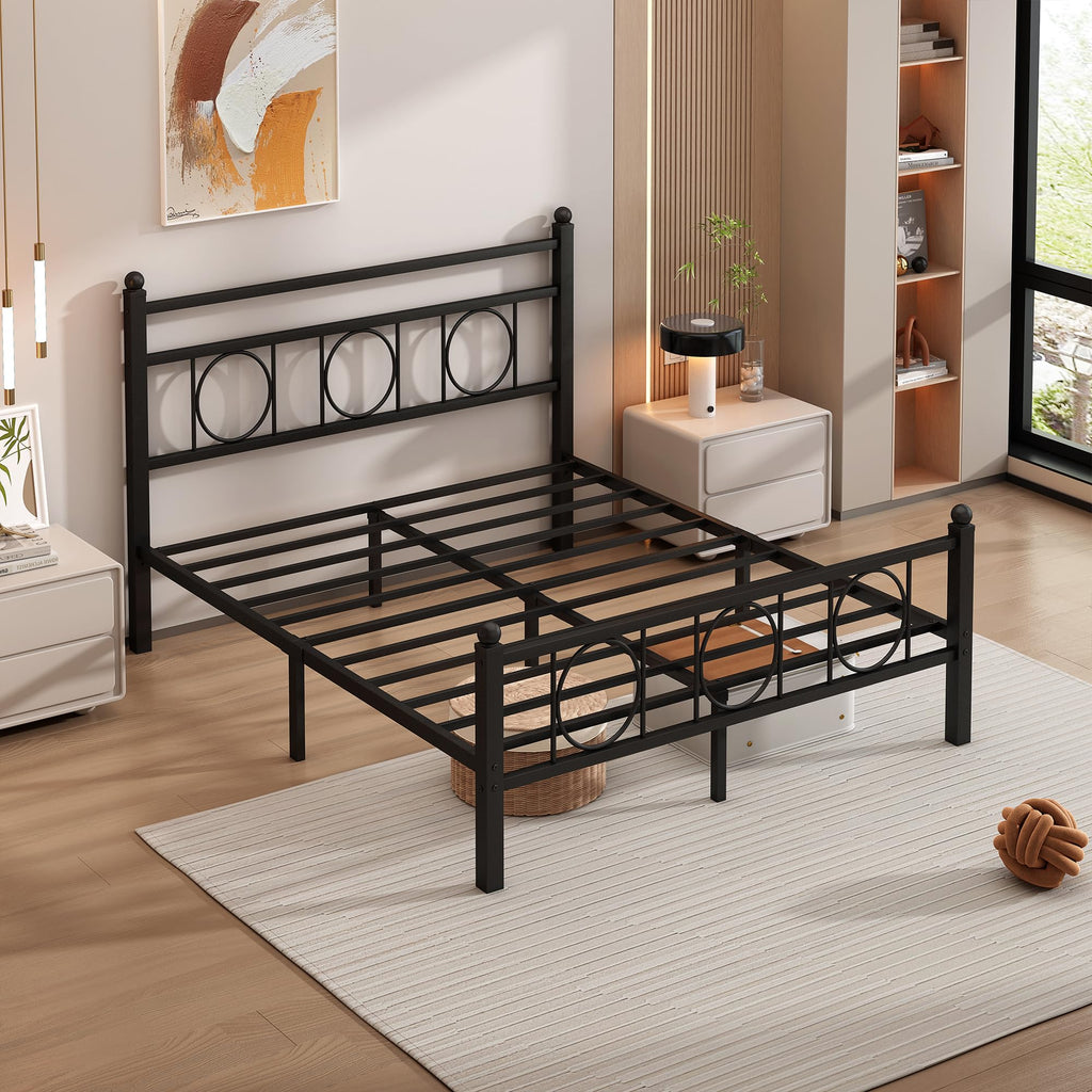 Black Full Bed Frame with Headboard H8083