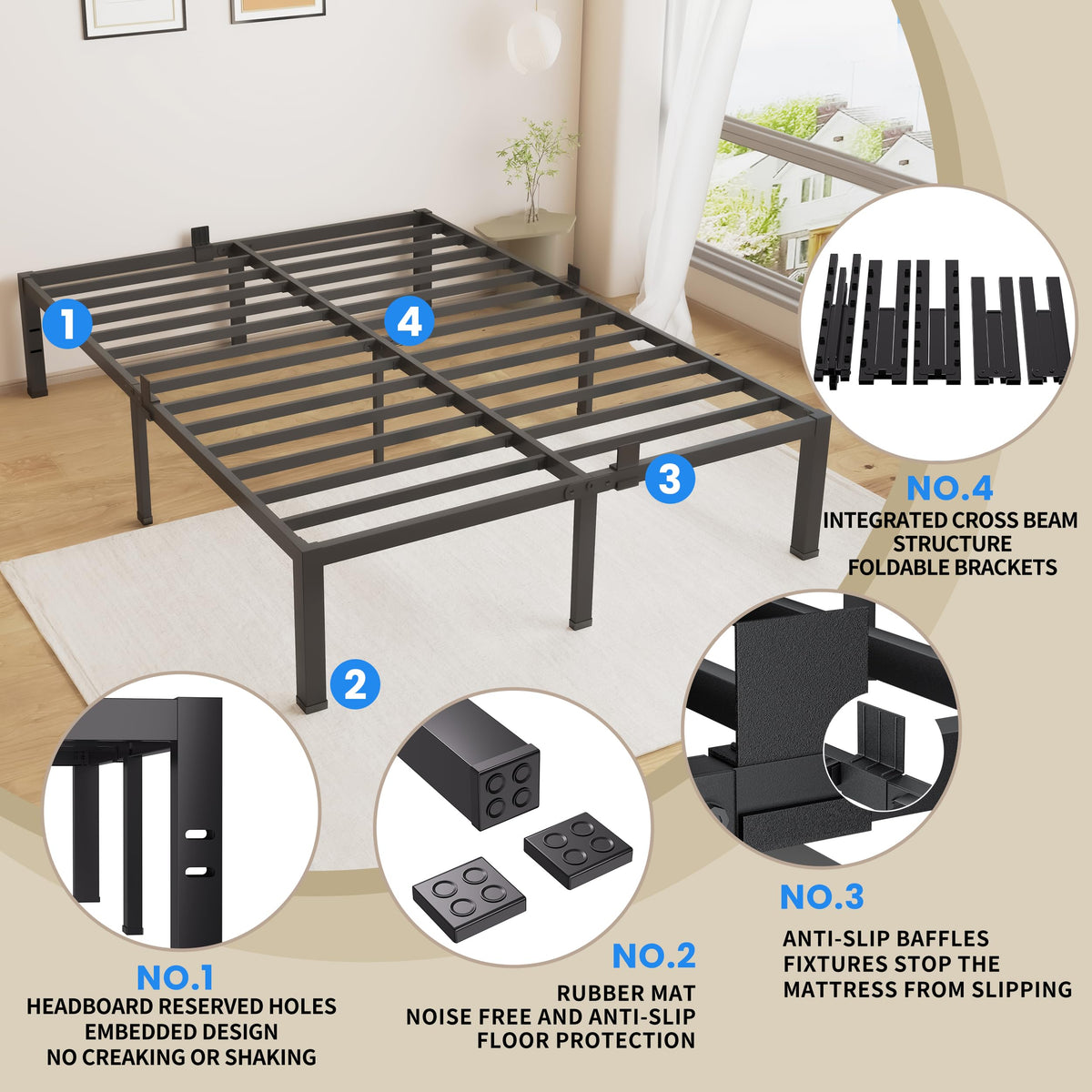 18 Inch King Size Black Metal Bed Frame X93199
