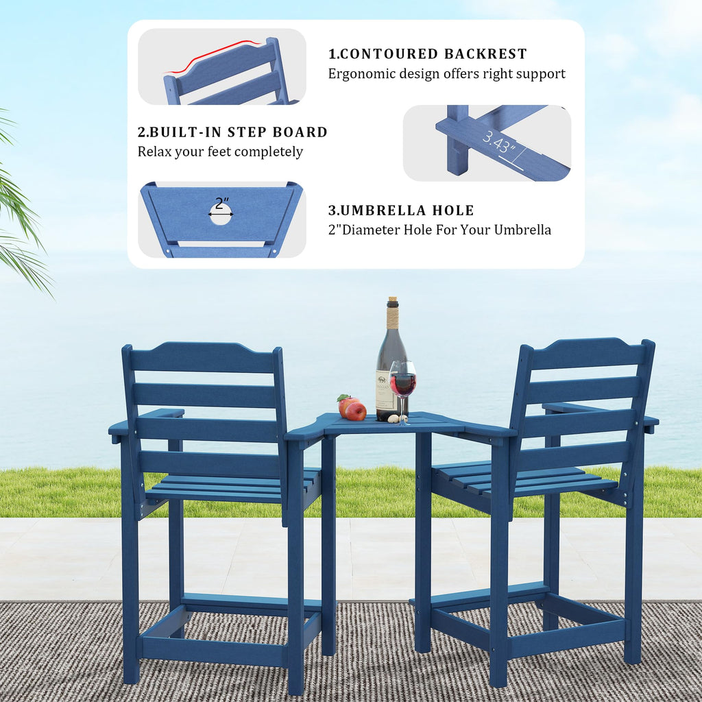 HDPE All-Weather Plastic Adirondack Chair Set of 2 Navy Blue Z469162