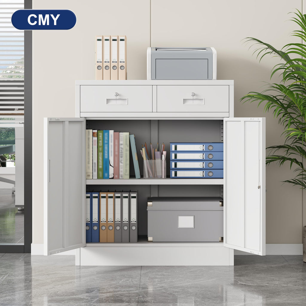 White Metal Storage Cabinet with 2 Drawers B820542