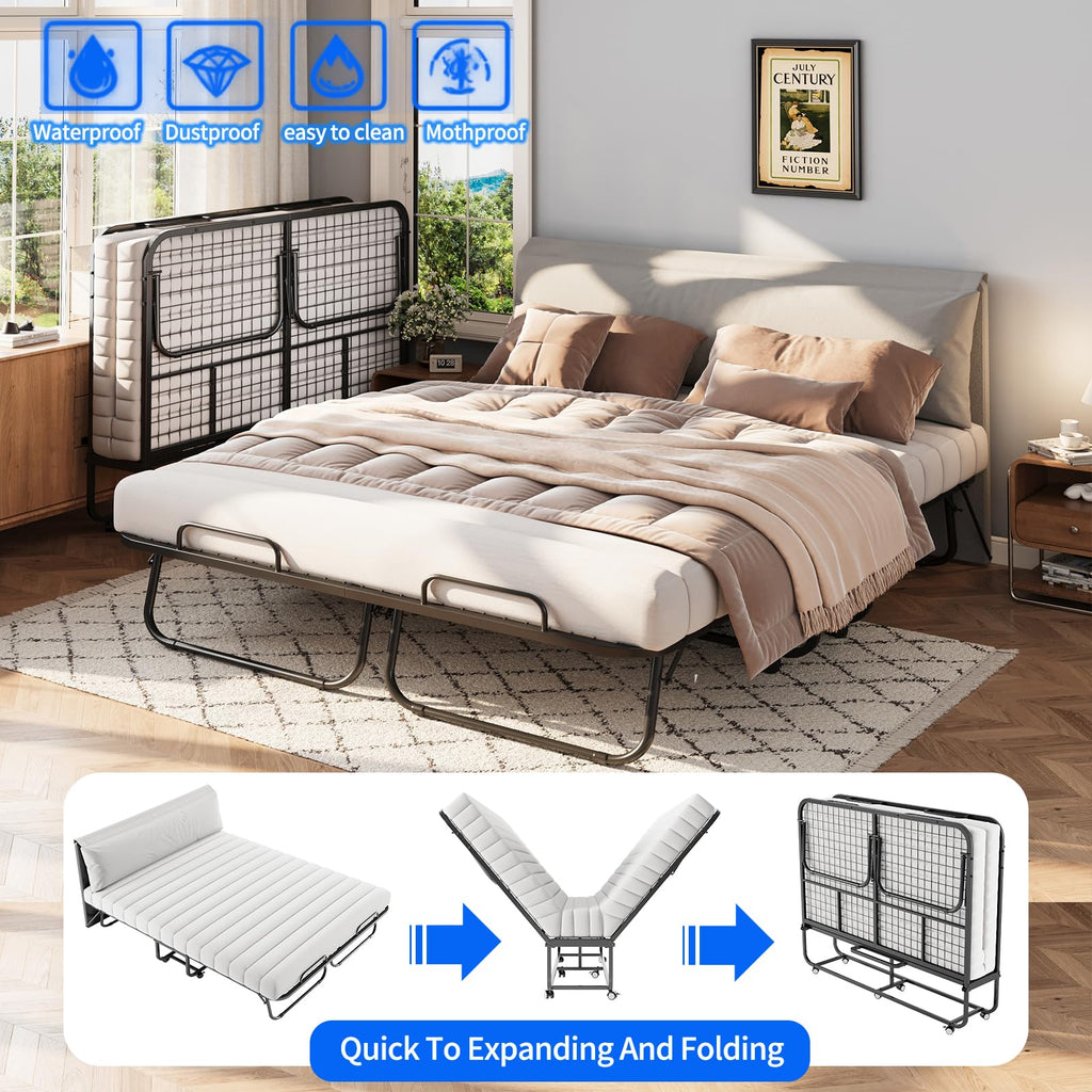 Queen Size Folding Bed with Memory Mattress and Headboard K519