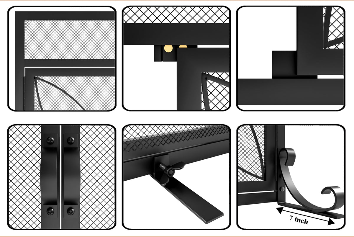 Black Metal Fireplace Screen Magnetic Doors H370
