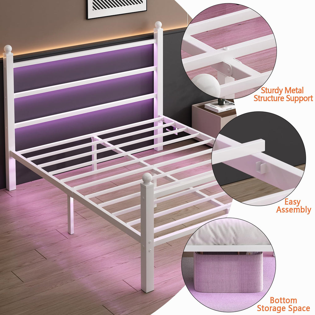 White Full Size Bed Frame with Headboard and Footboard W888715