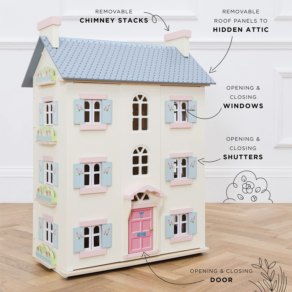 4 Storey Wooden Doll House Play Set Q50439