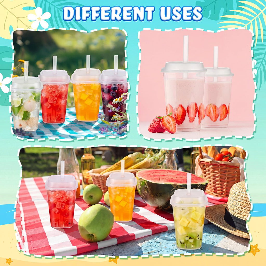 30 Pack 22 oz Clear Plastic Cups with Lids & Straws D8456