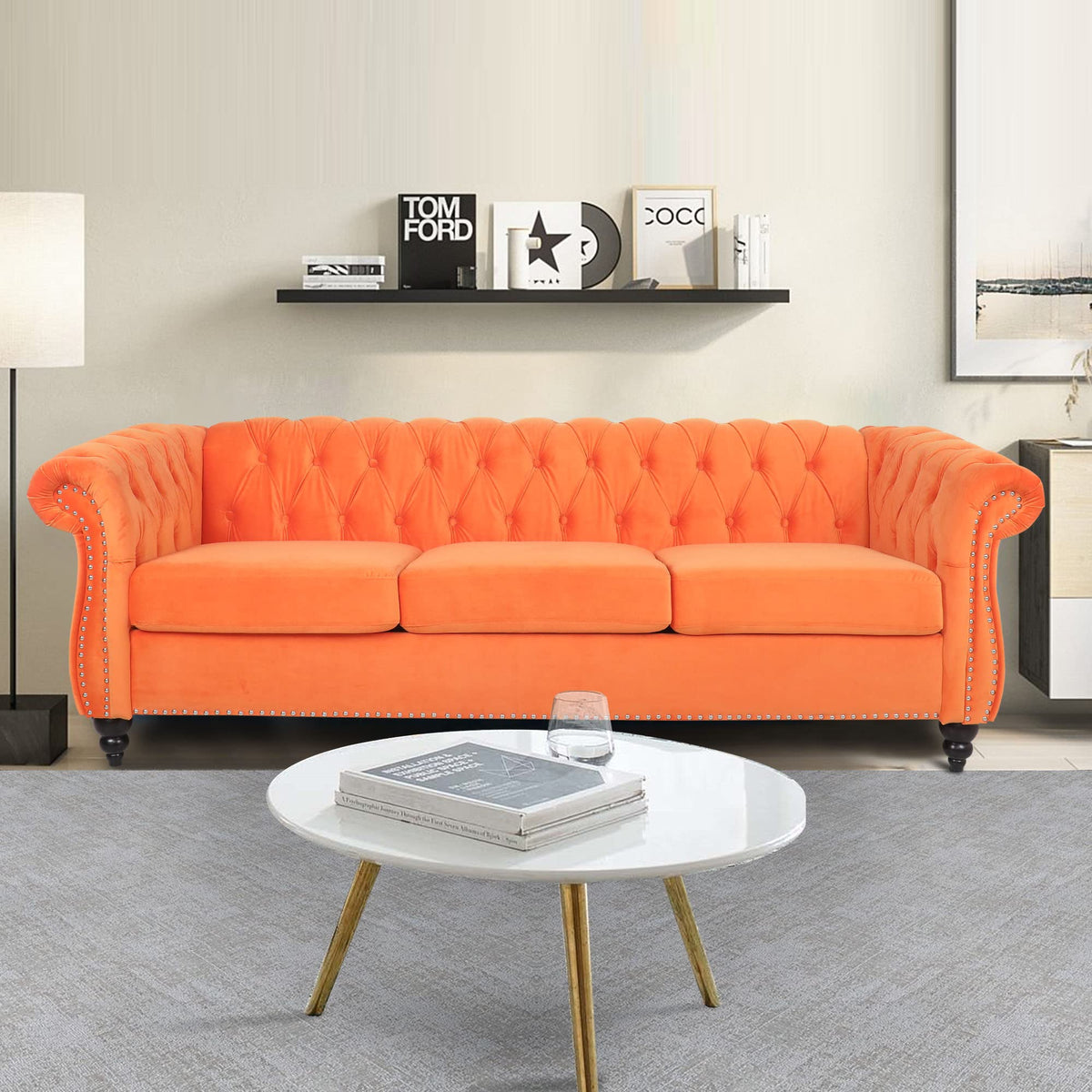 Orange Velvet 3 Seater Sofa H8231