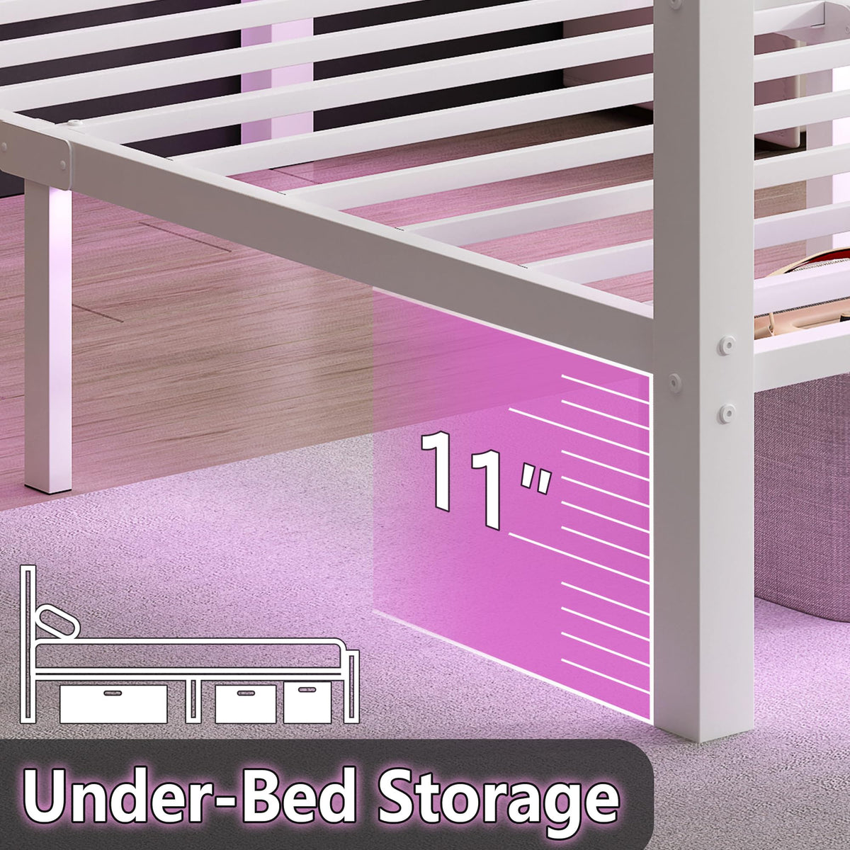 White Full Size Bed Frame with Headboard and Footboard W888715