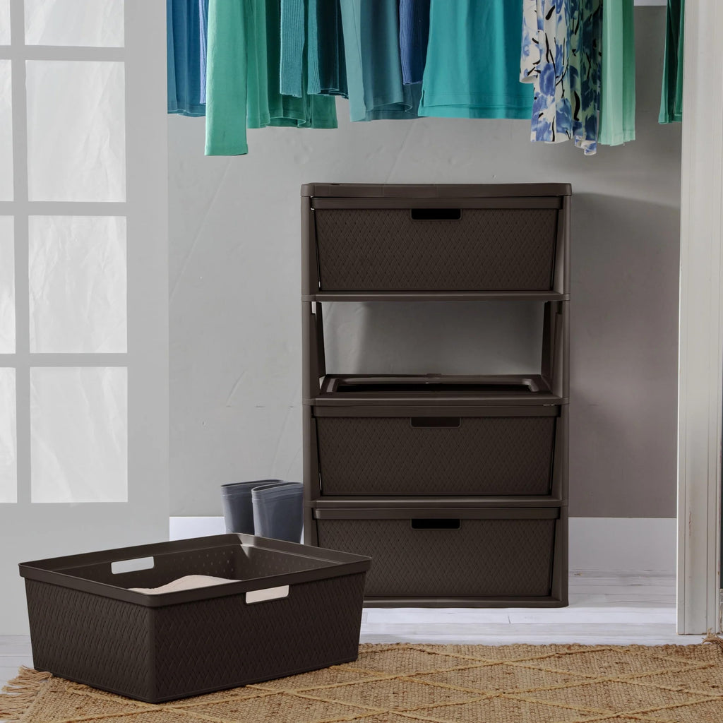 Brown 4 Drawer Plastic Storage Tower L5445