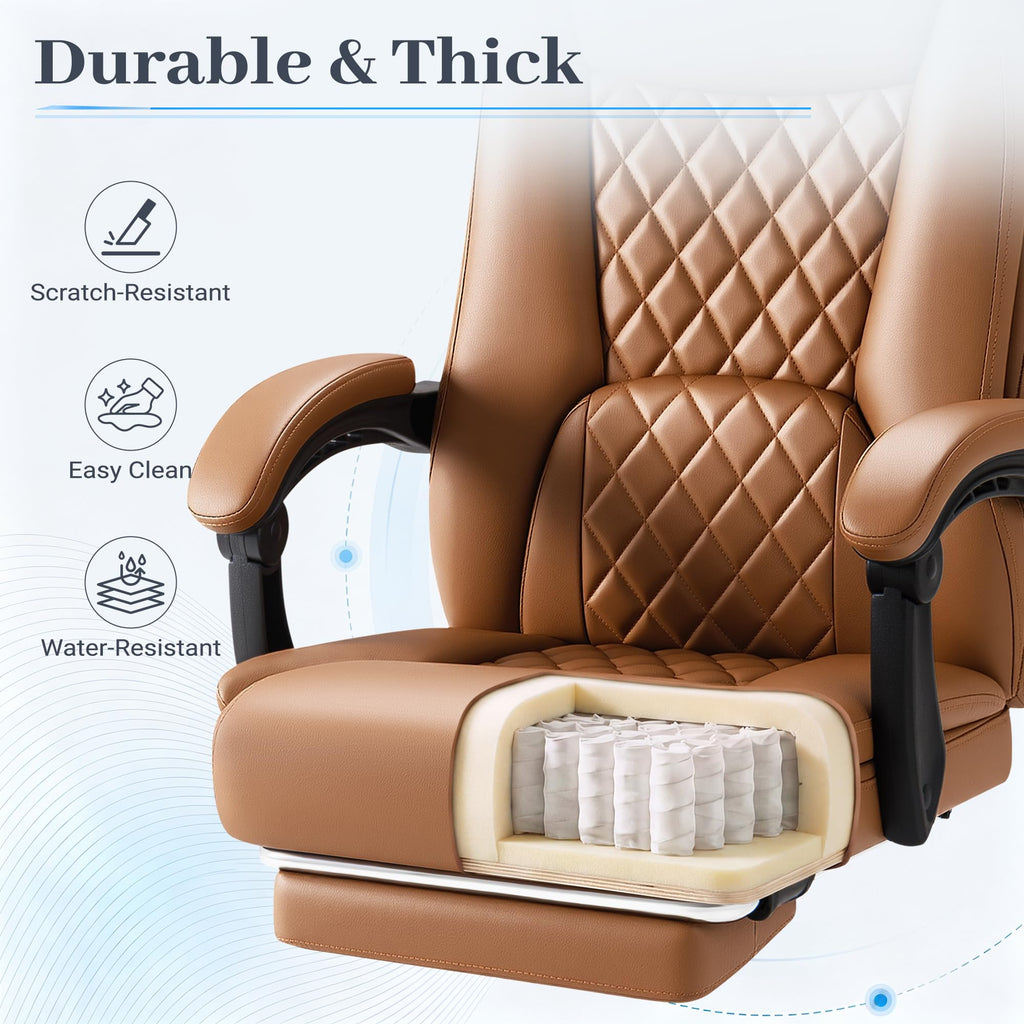 Brown Leather Ergonomic High Back Office Chair with Footrest J336