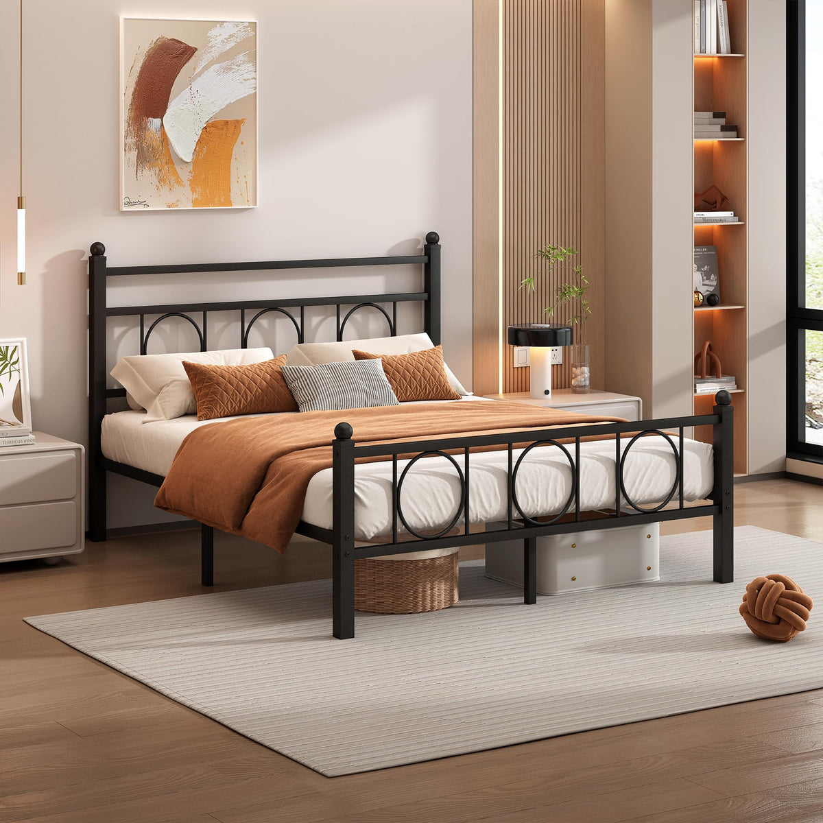 Black Full Bed Frame with Headboard H8083