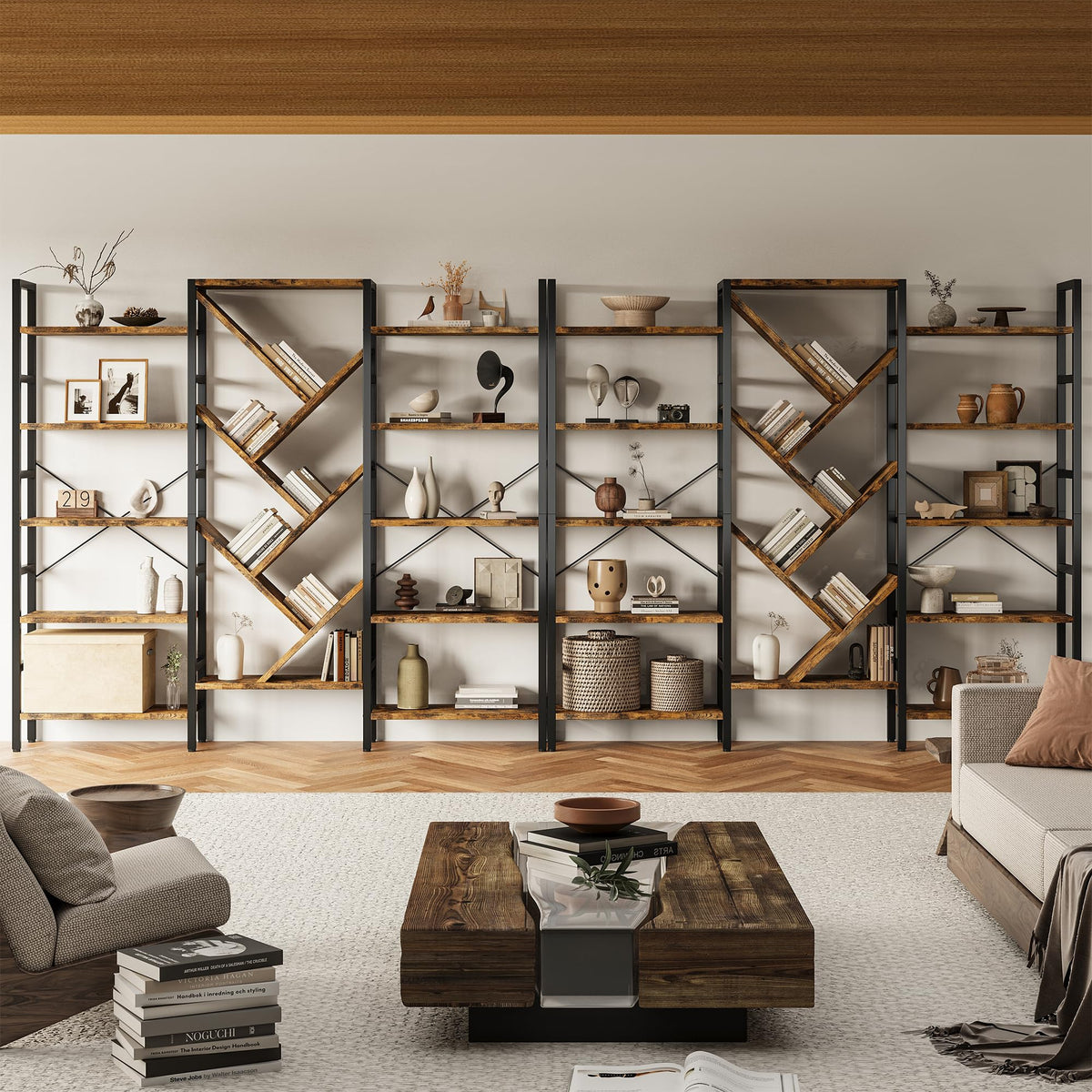 70x70 5 Tier Wooden Bookcase with 17 Open Shelf K385