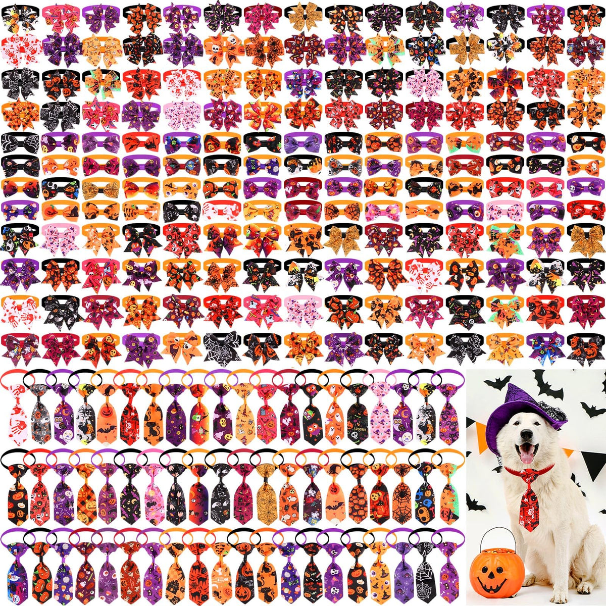 240 Pcs Halloween Dog Bows Tie Collars C619775