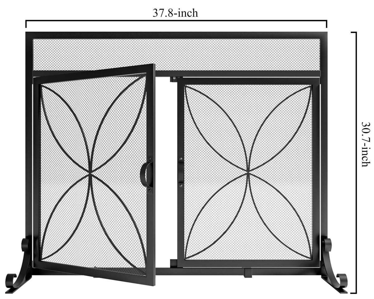Black Metal Fireplace Screen Magnetic Doors H370