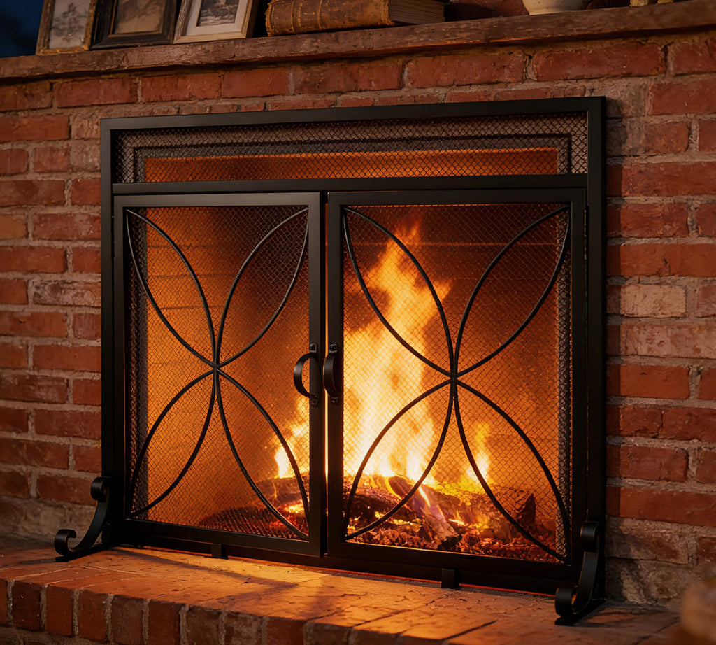 Black Metal Fireplace Screen Magnetic Doors H370