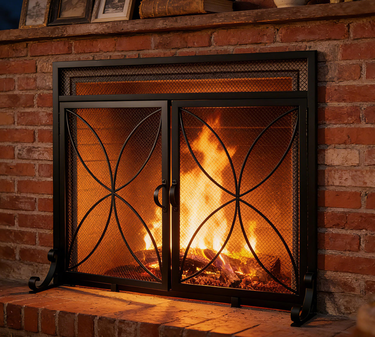 Black Metal Fireplace Screen Magnetic Doors H370