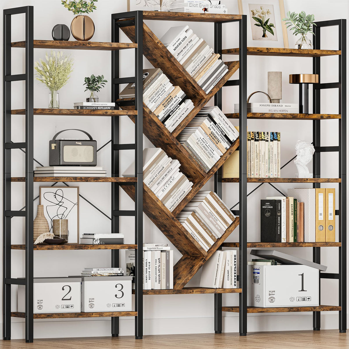 70x70 5 Tier Wooden Bookcase with 17 Open Shelf K385