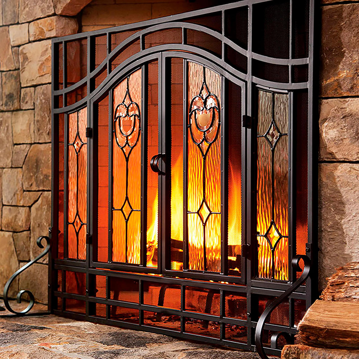 Black Metal Fireplace Screen S65819