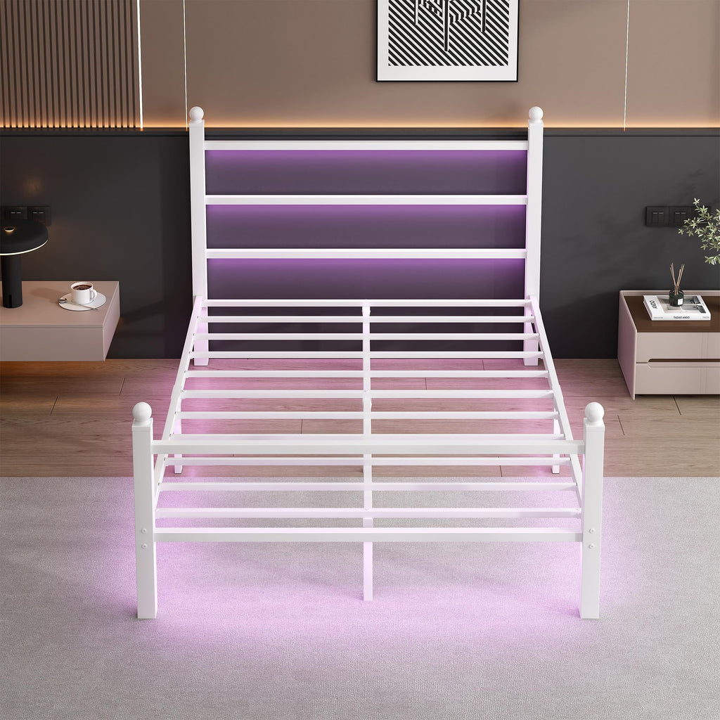 White Full Size Bed Frame with Headboard and Footboard W888715