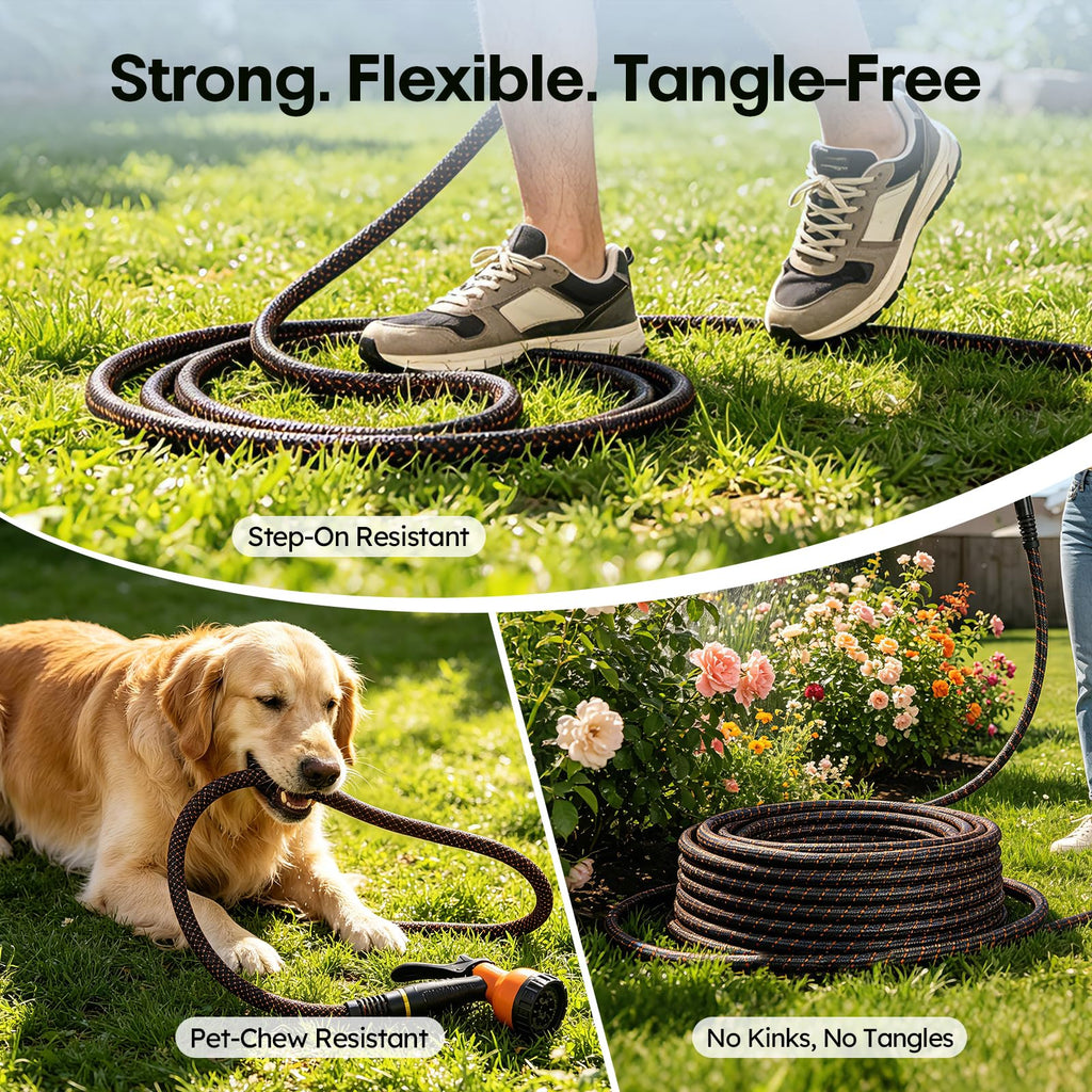 3/4" Flexible Non-Expandable Garden Hose with 10 Function Nozzle, 100ft P9164