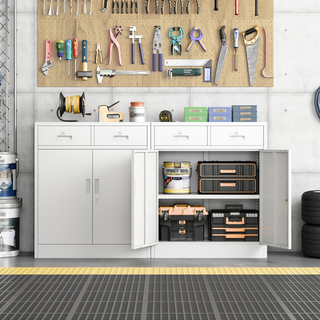 White Metal Storage Cabinet with 2 Drawers B820542