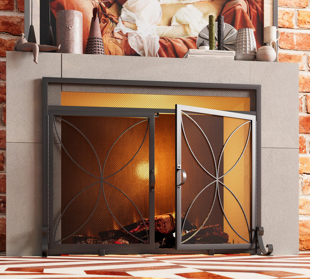 Black Metal Fireplace Screen Magnetic Doors H370