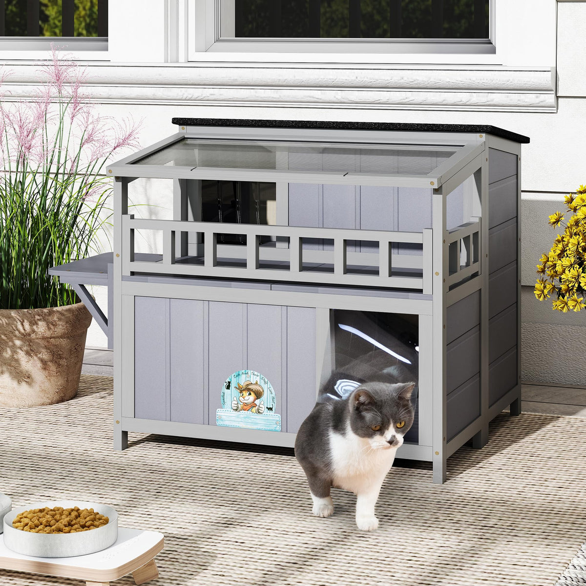 2-Tier Weatherproof Wooden Outdoor Cat House J57909