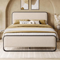 Full Metal Bed Frame with Upholstered, Beige K2597
