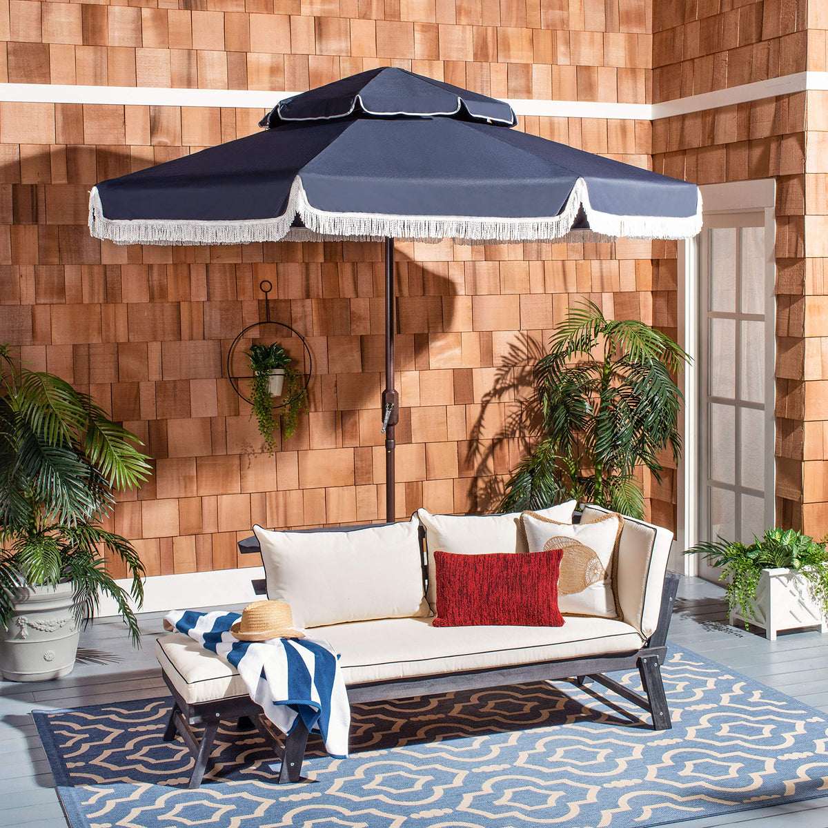 9 ft Navy/White Patio Umbrella Q51298